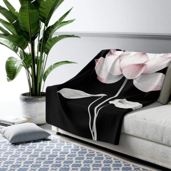 Lotus Flower Sherpa Fleece Blanket - Cozy Floral Design for Relaxation - Imagen 7